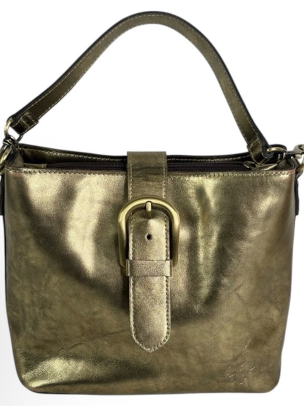 Patricia Nash EUC Metallic Gold Leather Top-Handle Bucket Bag